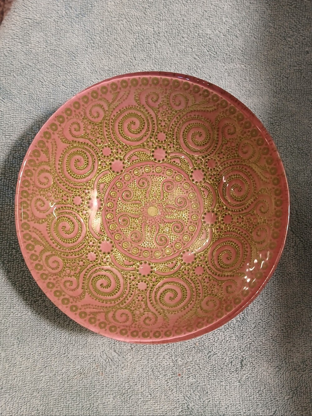 Turkish Topkaki  Pink & Green Art  6.5" Glass Bowl.    FF#497